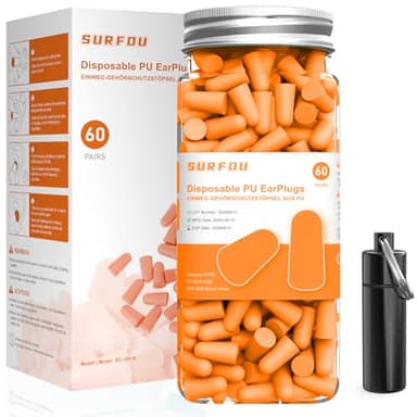 SURFOU Tappi Orecchie Dormire 60 Paia, 38 dB Riduzione Rumore, Riutilizzabili e confortevole per chi dorme di lato, ideale per viaggi, sonno e studio con Custodia Portatile, Mandarino