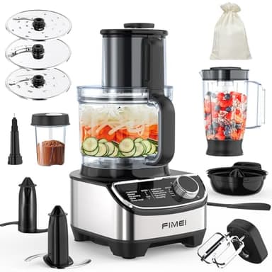FIMEI Robot da Cucina Multifunzione 1300W, 3 Velocità e Funzione Impulso, Tritatutto 3,5L, Frullatore 1,5L, Smerigliatrice, Spremiagrumi, Impastatrice, Frusta, Grattugia, Disco Rotante