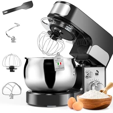 Impastatrice planetaria, 4 litri, 700 W, 6 velocità, con coperchio versatore, ciotola in acciaio inox, ganci per impastare e fruste per condimenti, glassa, meringhe e altro ancora. (CY1)