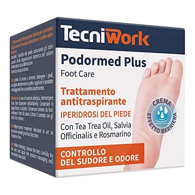 Podormed Plus Crema Antitraspirante Piedi 75 ml – Stop Iperidrosi & Odori – Tripla Azione Barriera + Assorbente + Igienizzante con Tea Tree, Salvia, Rosmarino – Dermatologicamente Testata