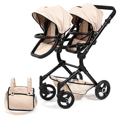 Bayer Design 26275AA carrozzina gemellare per bambole Twin Neo con borsa, passeggino doppia, regolabile in altezza, pieghevole