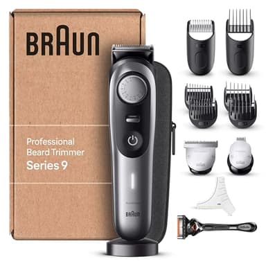 Braun Serie 9, Regolabarba Uomo, Rasoio Elettrico Barba Con Lama Barba Problade E Strumenti Professionali, 40 Lunghezze, Base Di Ricarica E Custodia Esclusiva, BT9440 Grigio