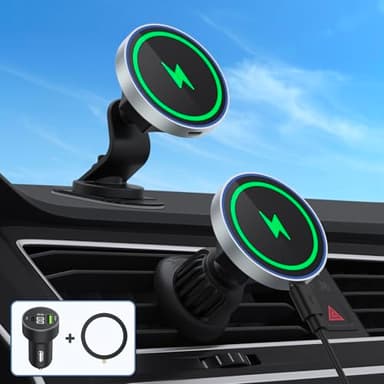 Porta Cellulare Auto Mag-safe, Caricabatterie Ricarica Wireless Magnetico Supporto per Smartphone, Air Vent/Dashboard Magnetic Caricatore Kit con Accendisigari Auto