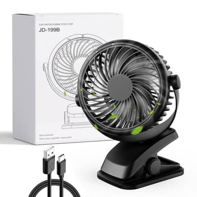 Gaeymy Mini Ventilatore Portatile, USB C Ventilatore da Tavolo con Pinza, Silenzioso Ventilatore da Scrivania a Batteria Ricaricabile, Piccolo Potente per Auto Esterno Campeggio Passeggino Ufficio