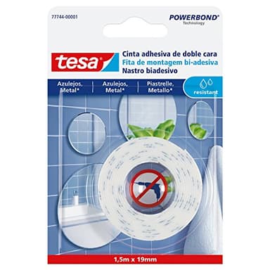 Nastro Biadesivo per Fissaggio su Piastrelle e Metallo tesa Powerbond, 1,5m x 19mm, Bianco