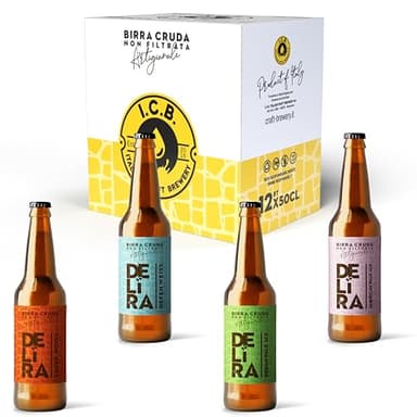 Delíra – 12 Birre Artigianali Italiana Cruda Non Filtrata | Set Degustazione Da 50 cl, Idea Regalo Particolare. Mix Selezione: Rossa, IPA, Weiss, APA