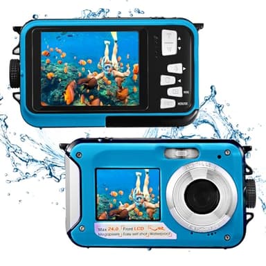 Fotocamera Digitale Impermeabile,Couleeur Macchina Fotografica Subacquea Full HD 2.7K 48MP Doppio Schermo Anti-Shake con Microfono LED Autoscatto e Zoom Digitale 16X per Bambini Adolescenti(giallo)