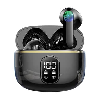 BOXSSROG Auricolari Bluetooth senza fili, cuffie Bluetooth 5.3 con 4 ENC Riduzione del Rumore Mic Schermo LED HiFi Audio Stereo 42H Durata Lettura IP6 Impermeabile Sport Auricolare Controllo Touch per