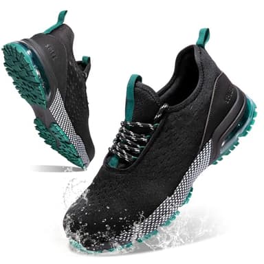 SPIEZ Scarpe Antinfortunistiche Uomo Donna Leggere, Slip-On, Antiscivolo, Resistenti all'Acqua, Ammortizzazione Aria, Lacci Decorativi, Nero Verde, EU44.5