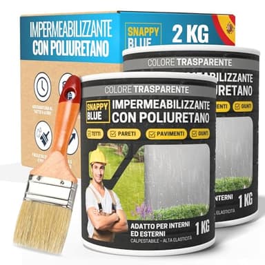 [2KG + SPAZZOLA] Impermeabilizzante Trasparente al Poliuretano, Sigillante Impermeabile per Perdite d’Acqua, Rivestimento Idrorepellente Definitivo e Invisibile per Tetti, Terrazze ed Esterni