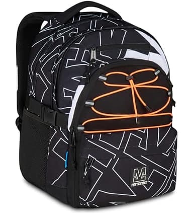 Mitama Zaino Scuola #BDBF LEGACY, Nero, Zaino Triplo Scomparto, Tasca Porta Borraccia, Porta USB Integrata, Larghezza Regolabile, Zaino Scuola Media e Superiore, Ragazzo