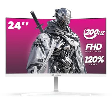 CRUA 24" Curved Gaming Monitor, 165Hz/200Hz Computer Monitor, FHD 1920x1080, 99% sRGB, AMD FreeSync, Blue Light Filter, for Gaming & Office, Wall Mountable- White