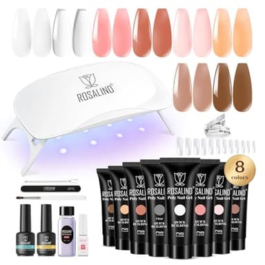 ROSALIND Gel Unghie Ricostruzione Kit Completo 8 Colore 10ml, Poligel Set con Base & Top Coat, Lampada UV e Strumenti per unghie, per Fai Da Te a Casa, Professionale Salone, Kit Unghie Gel Nail Art