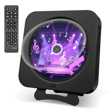 Canareen Lettore CD Portatile Bluetooth, Desktop Lettori CD Player Hifi Stereo con Altoparlante, Lettore Musica Telecomando FM Radio Timer USB AUX Porta Auricolare Per Bambini Regalo, Nero
