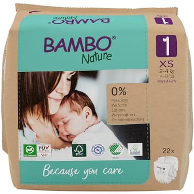Bambo Nature pannolini per bambini taglia 1 (2-4 kg) 22 pannolini Premium con protezione dalle perdite migliorata | Massimo comfort e libertà per i neonati | Dermatologicamente testati