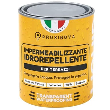 Proxinova Idrorepellente Trasparente – Impermeabilizzante Terrazzi Protettivo Contro Acqua e Sporco per Pietra, Cemento e Piastrelle – Sigillante per Pavimenti, Facciate, Terrazze e Tetti