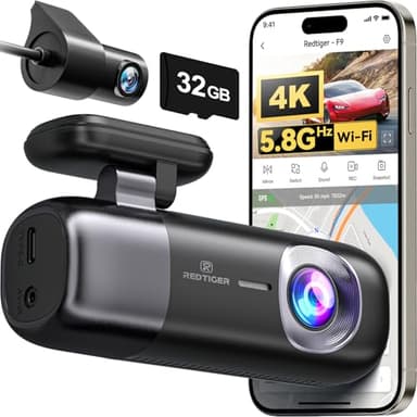 REDTIGER Dash Cam auto 4K/2.5K Anteriore e Posteriore, Dashcam Auto con WiFi e GPS, Scheda da 32 GB, Registrazione in Loop, Modalità Parcheggio, Controllo APP Intelligente, Supporto Massimo 256 GB