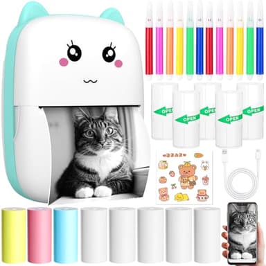 KDISHKRA Mini Stampante Termica Portatile - Stampante Bluetooth Senza Inchiostro per Smartphone, Stampa Foto dal Cellulare, Etichette, Note, Adesivi, Pagina Web, Idea Regalo Creativa DIY