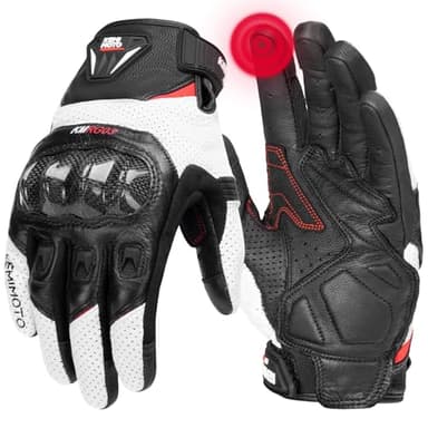 KEMIMOTO Guanti da Moto da Uomo, In Pelle di Capra con Cuscinetti Antiscivolo, Touch Screen, Guanti Protettivi per Motocross, Scooter, Ciclomotori, Quad, Paitball, ATV