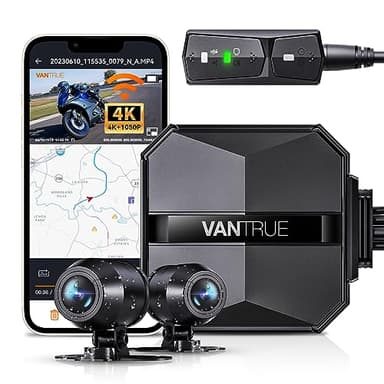 VANTRUE F1 4K+1080P Telecamera Moto Impermeabile IP67, 5GHz WiFi GPS Dash Cam Moto, Avvisi Vocali, 24H Rilevamento Collisione，Statistiche Chilometriche，WDR & HDR & APP, 300° Max 512G
