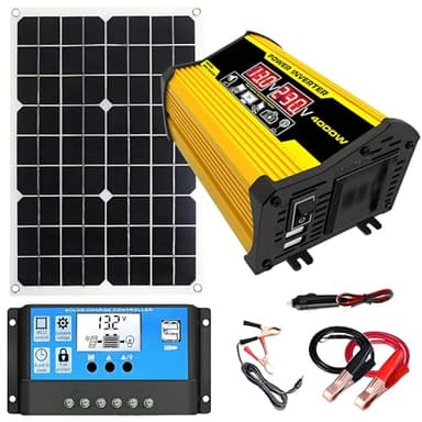 levigationlu Kit Solare Completo, Fotovoltaico Plug And Play - Kit Pannello Solare E Controller con Pannello Solare da 18W E Inverter da 400W, Regolatore di Carica Solare da 30A Yellow-220V