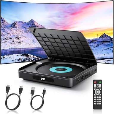 Lettore DVD WOLFANG per TV con HDMI, 1080P Full HD Region Free, telecomando e cavo Type-C, lettore CD per impianto stereo domestico, porta USB 2.0 (non Blu-ray)