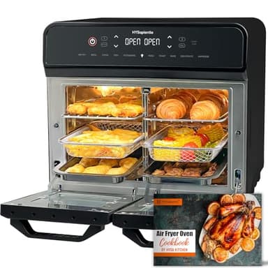 HYSapientia® 22 Litri Forno Friggitrice Ad Aria doppio cestello Calda，2400W friggitrice aria 2 cestelliin in acciaio inossidabile,10 Funzioni,Doppia Temperatura,Suddividere in due campate，Girarrosto
