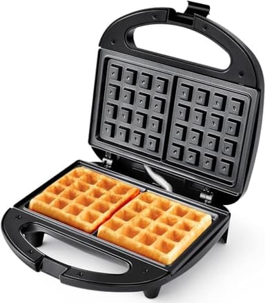 YASHE Macchina per Waffle, Piastra per Waffle Antiaderente, Waffle Maker Elettrico, 750W, Temperatura Automatica, Indicatori LED, Senza BPA, Nero