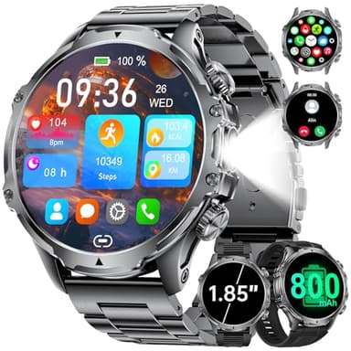 LIGE Smartwatch Uomo con Torcia LED/800mAh, 1.85'' Orologio Smart Watch con Chiamata Bluetooth, IP68 Impermeabile 110+ modalità Sportive Cardiofrequenzimetro SpO2 e Sonno per iOS Android, FV15-C