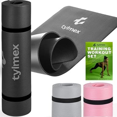 Tylmex – Tappetino yoga antiscivolo in NBR – 183x61 cm – spessore 0,8 cm – con cinturino e guida – Nero