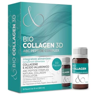 Collagene da Bere - Collagene e Acido Ialuronico, Biotina, Msm & Vitamina C. Collagen Idrolizzato, in Sinergia con ABC collagen stimulator Peptide, Collagen per ossa e articolazioni. Colageno Donna