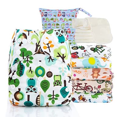 Kolo – Set di 6 Pannolini lavabili riutilizzabili per bambini e neonati + 6 inserti assorbenti in bambù + 1 borsa Wetbag. Taglia regolabile, unisex 100% Ecologici.