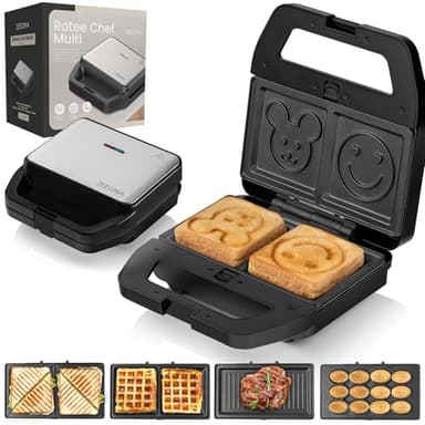 ZEEGMA ROTEE CHEF MULTI Tostiera Multifunzione 800 W 5 in 1, per Toast Pane Waffles Panini Biscotti Griglia, Tostapane, Piastre antiaderenti Protezione dal Surriscaldamento