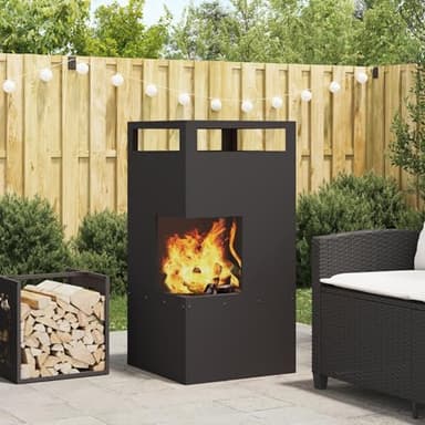 BARULUOAKLIFE Stufa a Legna da Esterno Industriale 45000 BTU Nero Rettangolare Acciaio Laminato Freddo per Riscaldamento Patio Balcone Design Aperto Ventilazione Resistente Ruggine