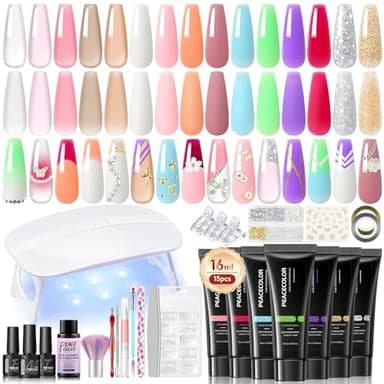 PEACECOLOR Kit Unghie Gel Completo 15 Colore 16ml Kit Ricostruzione Unghie Gel con Lampada UV, Base Top e Matt Coat e Strumenti per Unghie, per Fai Da Te a Casa