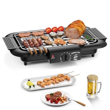 Barbecue elettrico, barbecue antiaderente senza fumo per interni/esterni, griglia portatile rimovibile ad alta potenza a doppio tubo da 2000 W per feste barbecue (nero D)