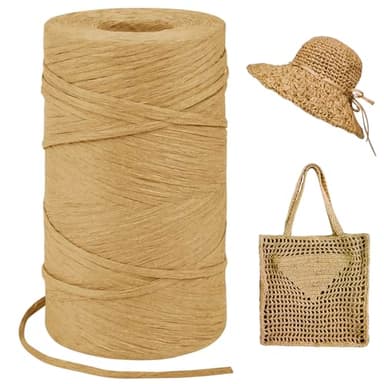 LEREATI Rafia per Uncinetto per Borse, 3mm x 300m Cordino per Borse Uncinetto, Raffia Nastro Regalo Naturale, Filato per Cappello, Confezioni Regalo, Fai da Te Artigianato