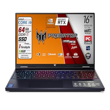 acer Predator Helios Neo Notebook Gaming, Intel Core i9-14900HX, 24core fino a 5,8 GHz, RAM 64Gb DDR5 5600MHz, SSD PCI Nvme 1Tb, Display 16" WUXGA IPS 180Hz, Nvidia RTX 4060, Win 11, Preconfigurato