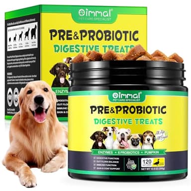 Probiotici per Cani 120 Masticabili – Integratore Digestivo con Pre/Postbiotici, Enzimi & Supporto Immunitario – Snack Funzionale per Flora Intestinale