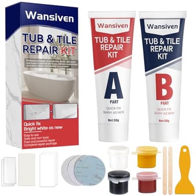 Wansiven Kit di riparazione piastrelle, kit di riparazione per vasca da bagno bianco per scheggiature, ammaccature, crepe, buchi, graffi, più scelte di colore