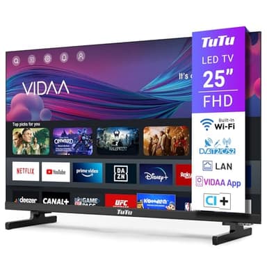 TuTu Smart TV 25 Pollici (64 cm) Televisori Full HD 1080P Triplo Tuner App Store WiFi HDMI USB Modalità hotel (TUV25FQ1B, 2024)