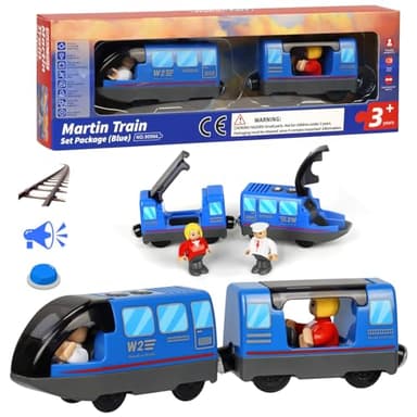 Locomotiva ad Azione a Batteria (Connessione Magnetica), Trenino Elettrico per Bambini Trenino Giocattolo, Potente Set di Proiettili per Motore per Thomas, Brio, Chuggington, Età 3+ Anni, Blu