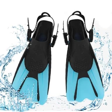 mizikuu Pinne da snorkeling, regolabili, corte, taglia 39-43, con tasca per appendere pinne da nuoto per adulti, pinne da viaggio leggere per nuoto, snorkeling, blu