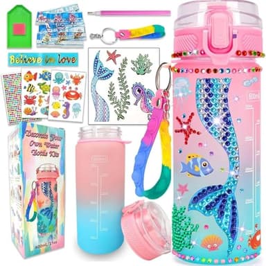 JoyJoyful Regalo Bambina 5 6 7 8 9 10 Anni, 600ml Sirena Borraccia Giochi Bambina 4-10 Anni Femmina, Pittura Diamantata Kit Lavoretti Creativi per Bambini, Regalo Compleanno Ragazza 11 12 Anni