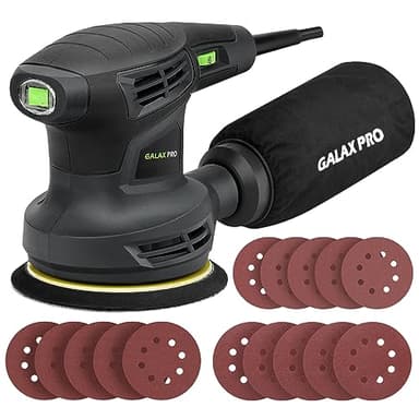 GALAX PRO Levigatrice Orbitale, 280W 6 Velocità Variabili 6000-13000 RPM Levigatrice Rotorbitale, 15 pezzi 125mm Dischi abrasivi, Polvere sistema di raccolta, ideale per DIY