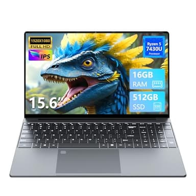 Portatile PC Ryzen 5 7430U da 15,6", Notebook 16 GB di RAM SSD da 512 GB, Laptop con scheda grafica Radeon, FHD IPS, Type-C, USB 3.0, HDMI, tastiera retroilluminata digitale Computer portatile