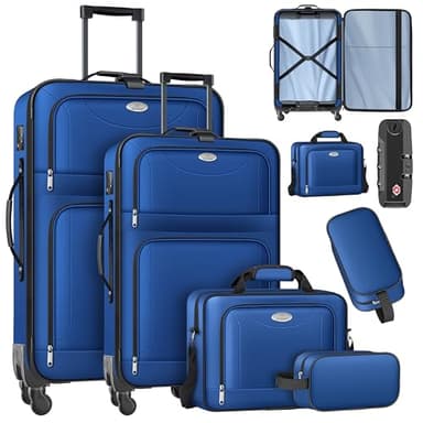KESSER® Set di 4 valigie da viaggio, trolley in tessuto, con serratura TSA a 3 cifre, ruote a 360° e manico telescopico, borsa per cosmetici, valigia leggera e grande valigetta per affari e viaggi,