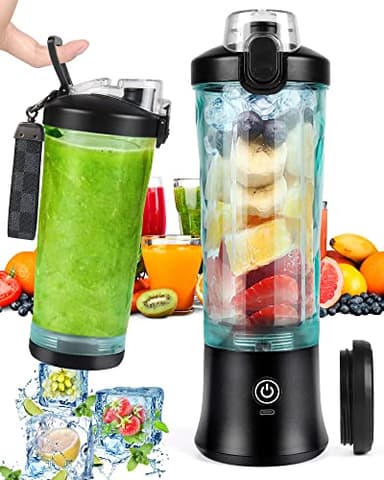 Dreamhigh® Mini Frullatore Portatile, 600ml Bottiglia Frullatore Portatile con 2 Lame, 4000 mAh Mini Frullatore Elettrico Produce 20 Tazze di Succo Per Casa, Ufficio, Campeggio e Viaggi