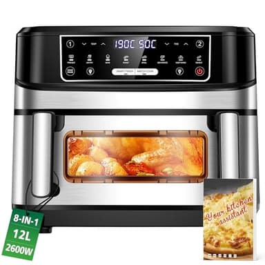 Friggitrice ad Aria Calda a 2 Camere | Airfrey 12L Regolabile e Camera Singola Doppia c Ricettario, Friggitrice ad Aria Calda a Doppia Camera Controllo Indipendente, Air Frey XXL Temperatur Max 200°C