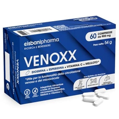 CISBANI PHARMA Venoxx - Integratore a base di Diosmina, Esperidina e Meliloto per la Circolazione Venosa, Ideale per Gambe Gonfie - con Vitamina C - Alto dosaggio - 60 Compresse